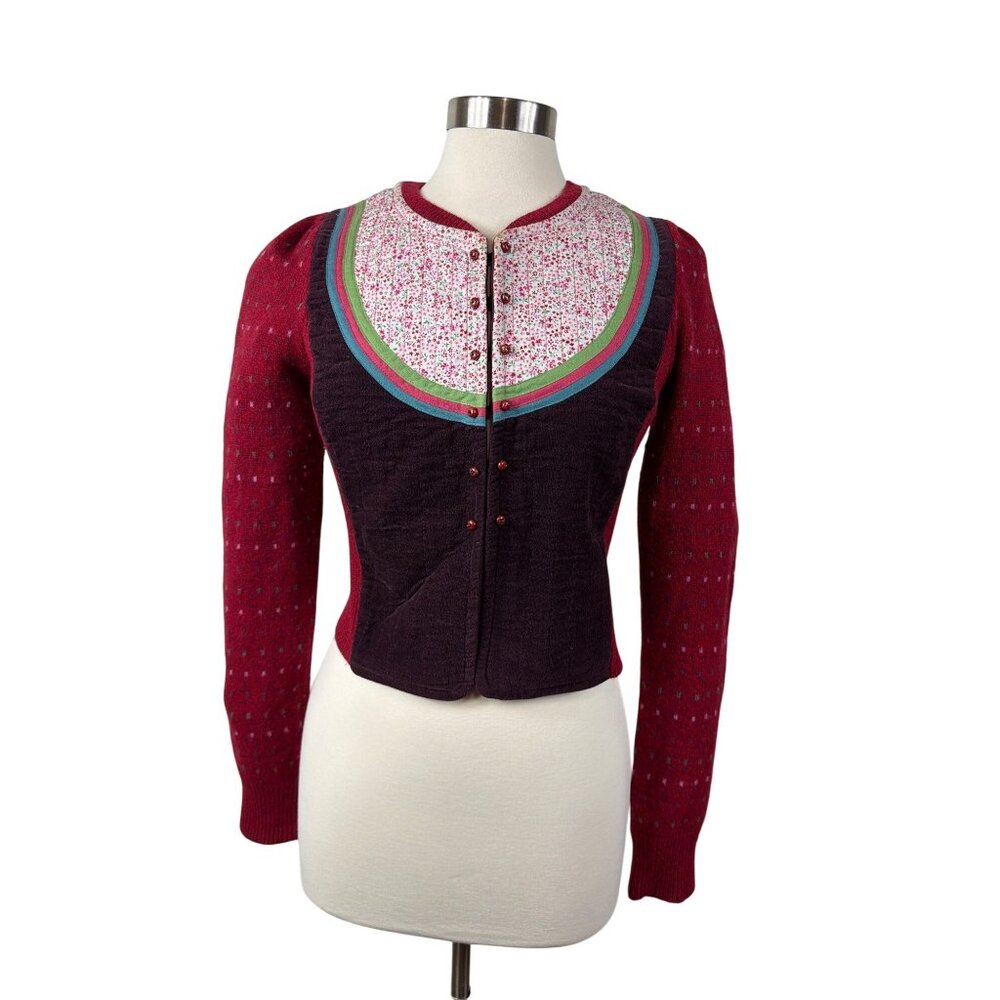 Moth Anthropologie Wool Blend Floral Yoke Cardigan Size Medium - Picture 3 of 16